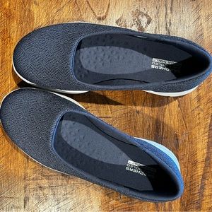 Skechers Go Step Lite Navy Goga Mat Slip On Shoes